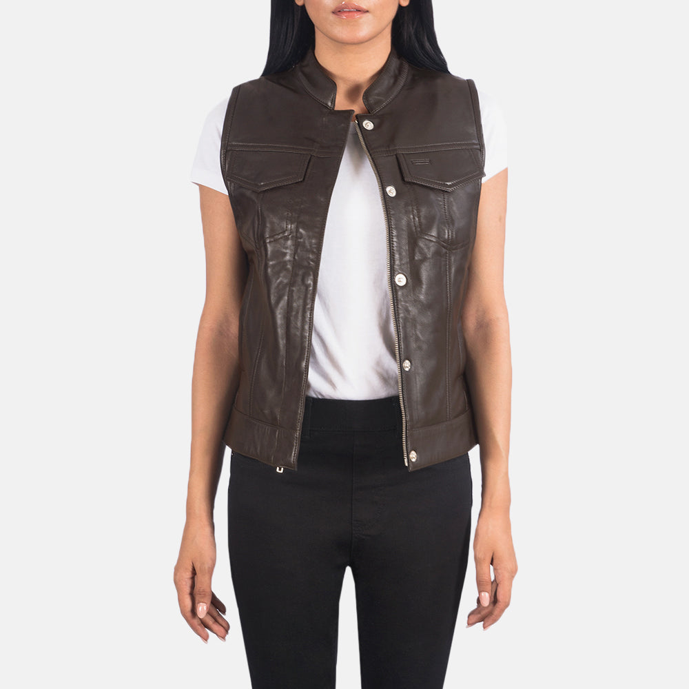 Rayne Moto Brown Leather Vest by Dash Racegear - women Jacket view 1