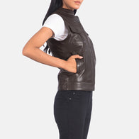 Rayne Moto Brown Leather Vest by Dash Racegear - women Jacket view 2