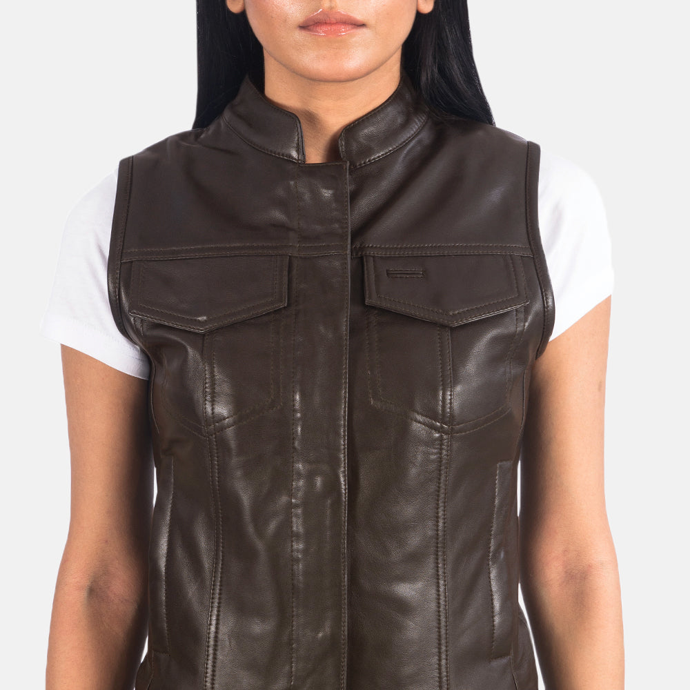 Rayne Moto Brown Leather Vest by Dash Racegear - women Jacket view 6