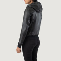 Rebella Black Hooded Leather Bomber Jacket by Dash Racegear - women Jacket view 5