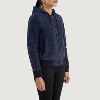 Rebella Blue Hooded Suede Bomber Jacket by Dash Racegear - women Jacket view 2