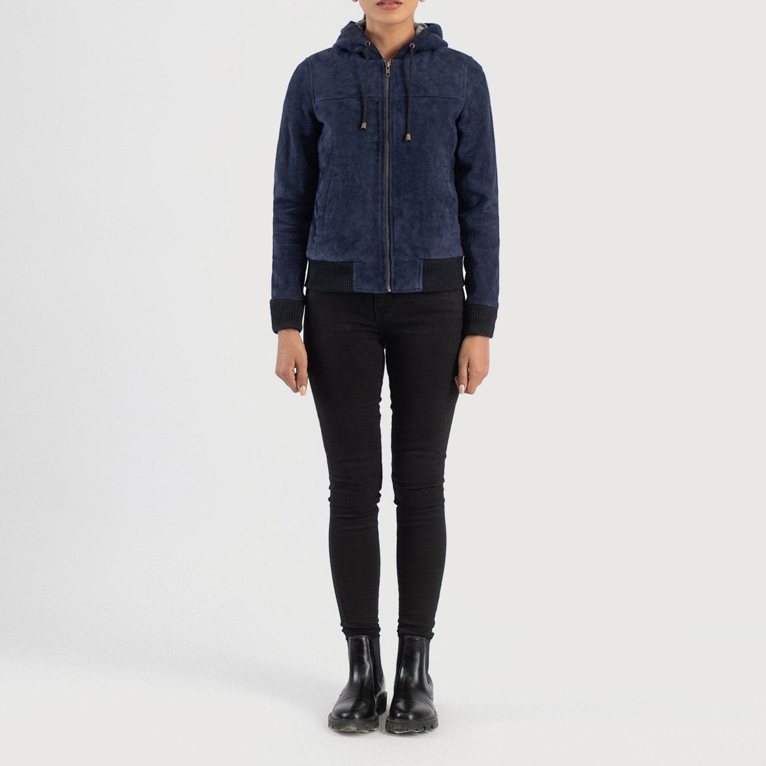 Rebella Blue Hooded Suede Bomber Jacket by Dash Racegear - women Jacket view 3