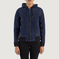 Rebella Blue Hooded Suede Bomber Jacket by Dash Racegear - women Jacket view 4