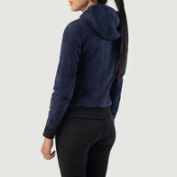 Rebella Blue Hooded Suede Bomber Jacket by Dash Racegear - women Jacket view 5