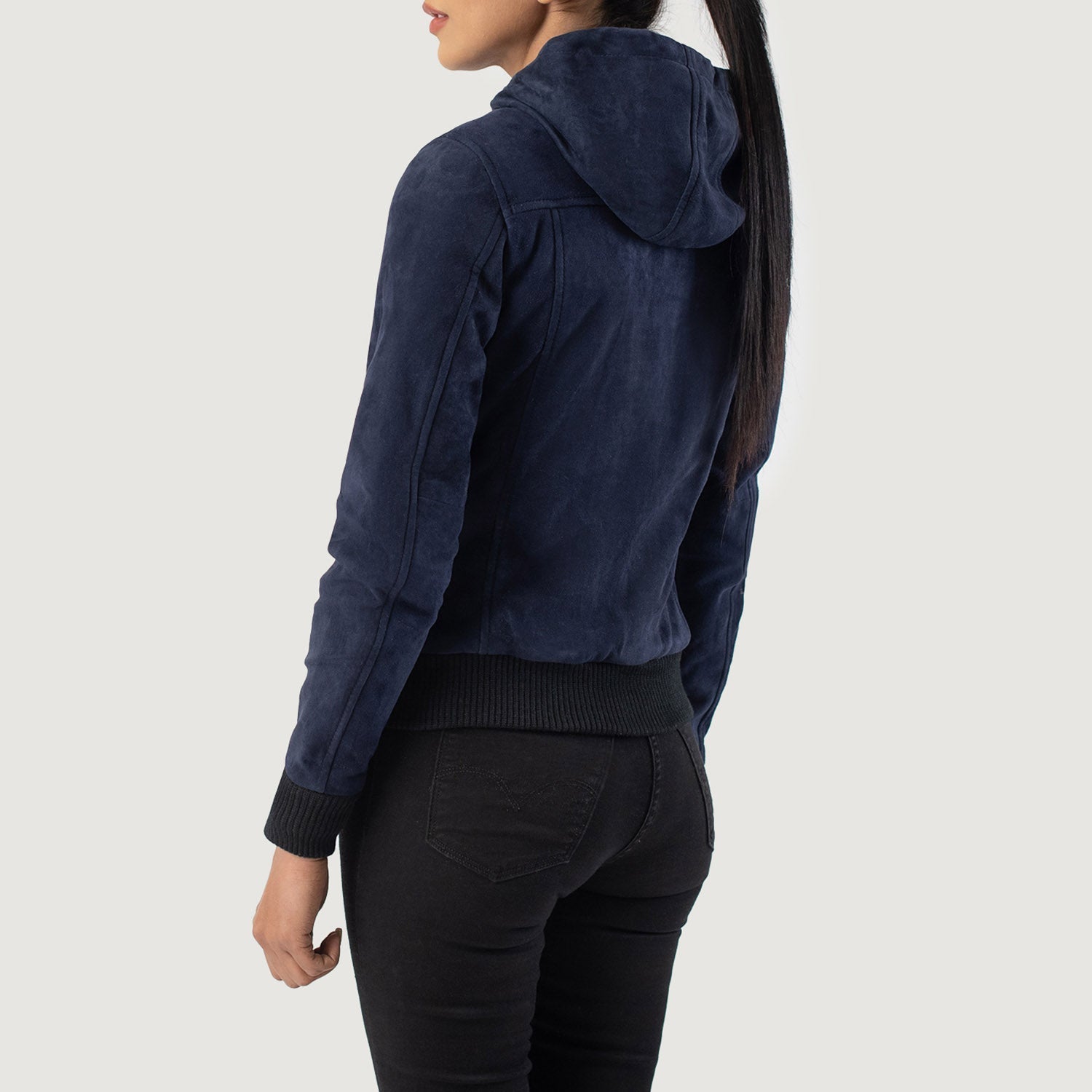 Rebella Blue Hooded Suede Bomber Jacket by Dash Racegear - women Jacket view 5
