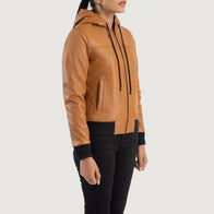 Rebella Brown Hooded Leather Bomber Jacket by Dash Racegear - women Jacket view 2