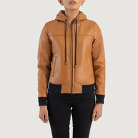 Rebella Brown Hooded Leather Bomber Jacket by Dash Racegear - women Jacket view 4