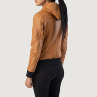 Rebella Brown Hooded Leather Bomber Jacket by Dash Racegear - women Jacket view 5