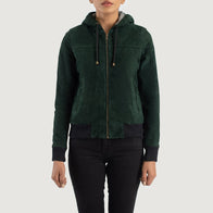 Rebella Green Hooded Suede Bomber Jacket by Dash Racegear - women Jacket view 4