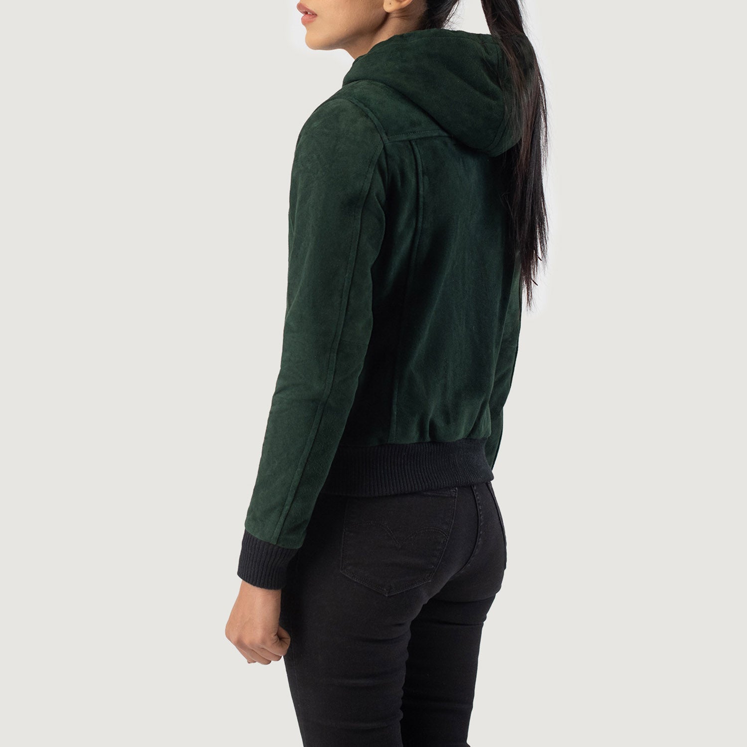 Rebella Green Hooded Suede Bomber Jacket by Dash Racegear - women Jacket view 5