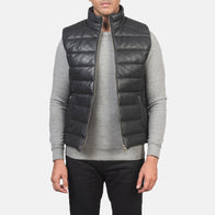 Reeves Black Leather Puffer Vest by Dash Racegear - men Jacket view 1