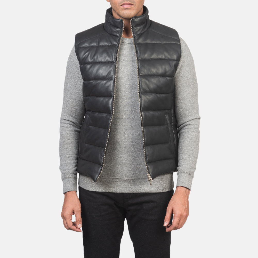Reeves Black Leather Puffer Vest by Dash Racegear - men Jacket view 1