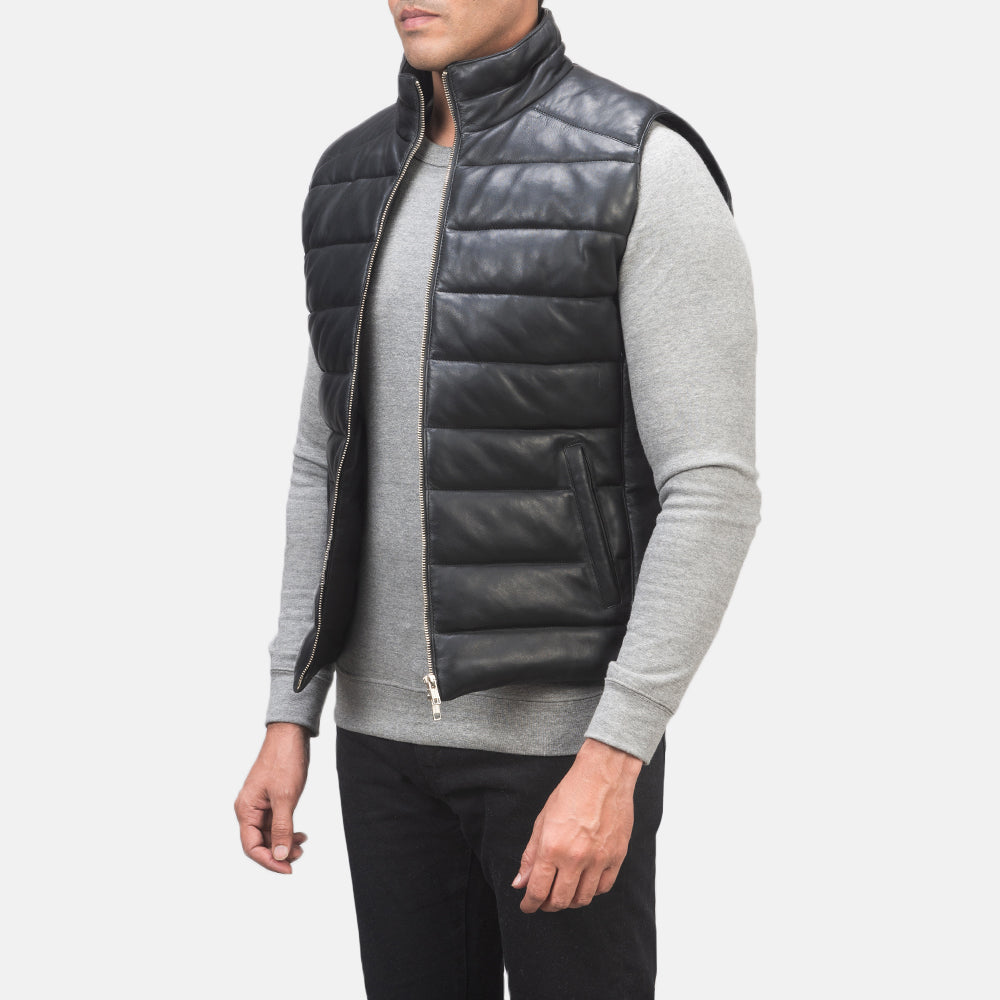 Reeves Black Leather Puffer Vest by Dash Racegear - men Jacket view 2