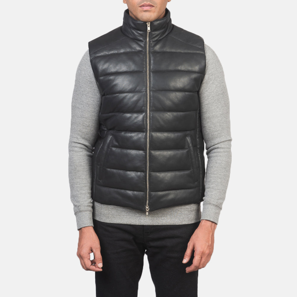 Reeves Black Leather Puffer Vest by Dash Racegear - men Jacket view 4
