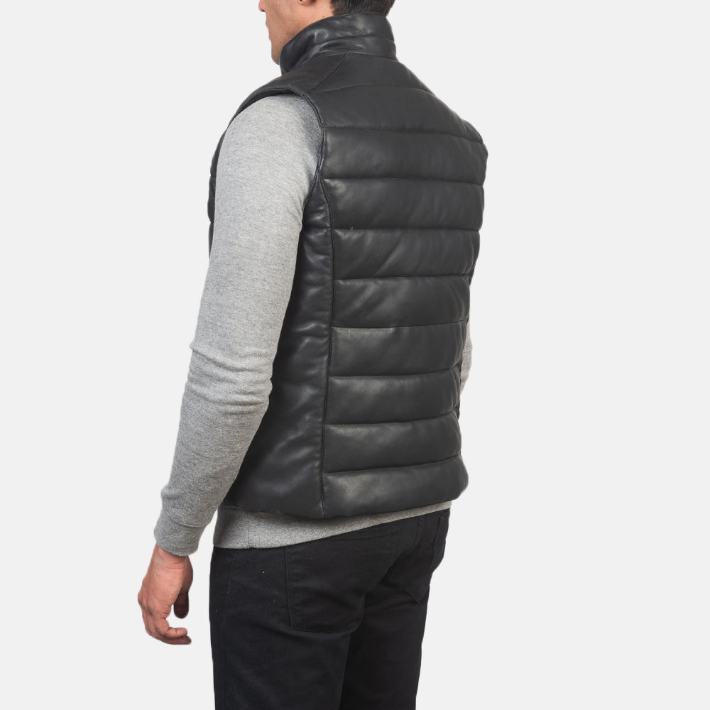 Reeves Black Leather Puffer Vest by Dash Racegear - men Jacket view 5