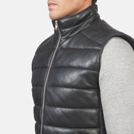 Reeves Black Leather Puffer Vest by Dash Racegear - men Jacket view 6