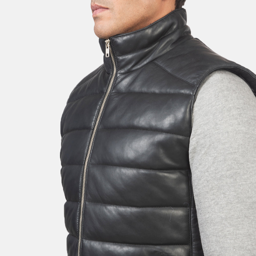 Reeves Black Leather Puffer Vest by Dash Racegear - men Jacket view 6