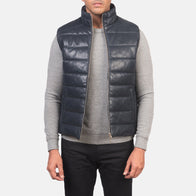 Reeves Blue Leather Puffer Vest by Dash Racegear - men Jacket view 1