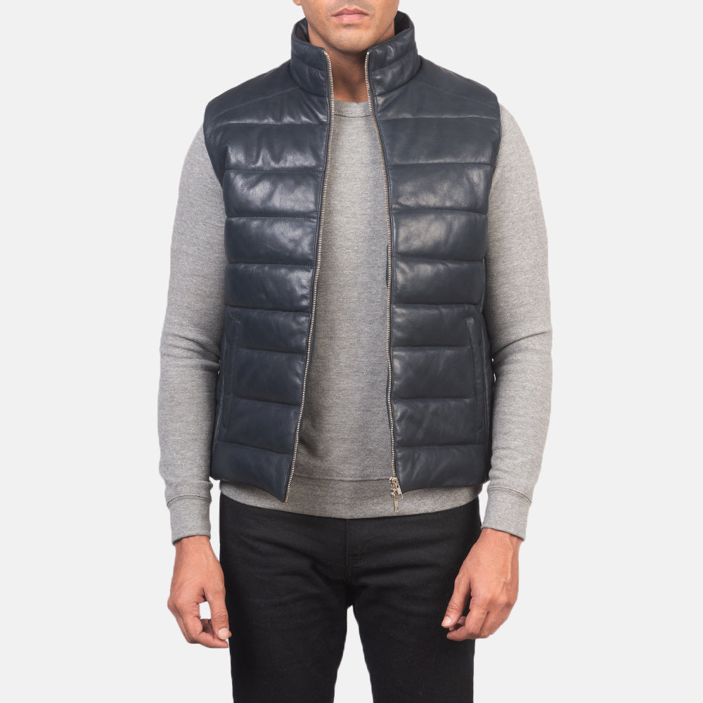 Reeves Blue Leather Puffer Vest by Dash Racegear - men Jacket view 1