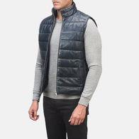 Reeves Blue Leather Puffer Vest by Dash Racegear - men Jacket view 2
