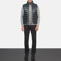 Reeves Blue Leather Puffer Vest by Dash Racegear - men Jacket view 3