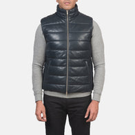 Reeves Blue Leather Puffer Vest by Dash Racegear - men Jacket view 4