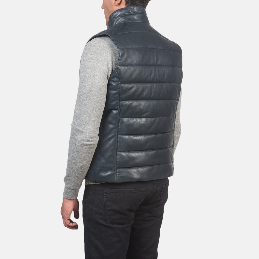 Reeves Blue Leather Puffer Vest by Dash Racegear - men Jacket view 5