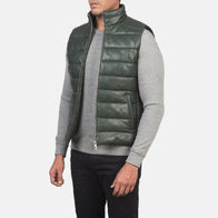 Reeves Green Leather Puffer Vest by Dash Racegear - men Jacket view 2