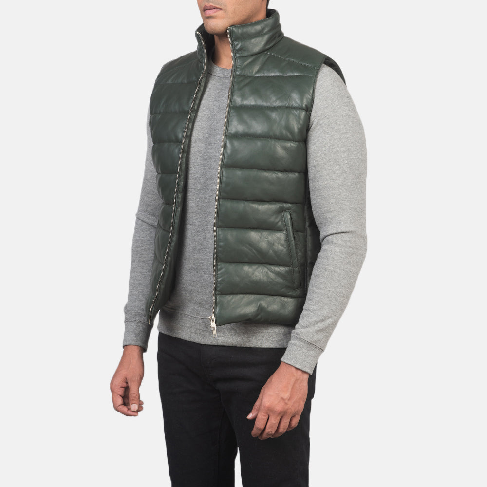Reeves Green Leather Puffer Vest by Dash Racegear - men Jacket view 2