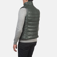 Reeves Green Leather Puffer Vest by Dash Racegear - men Jacket view 5