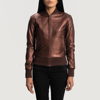 Reida Maroon Leather Bomber Jacket by Dash Racegear - women Jacket view 1