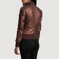 Reida Maroon Leather Bomber Jacket by Dash Racegear - women Jacket view 5