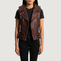 Rhonda Maroon Leather Biker Vest by Dash Racegear - women Jacket view 2