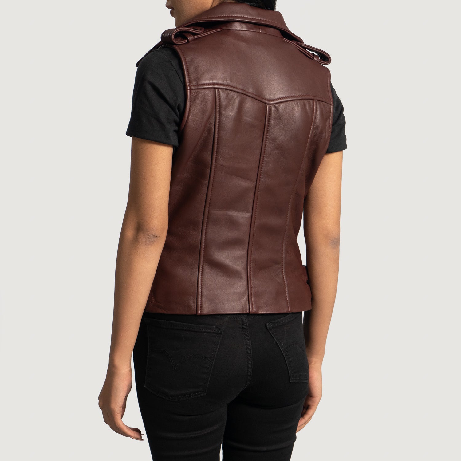 Rhonda Maroon Leather Biker Vest by Dash Racegear - women Jacket view 5