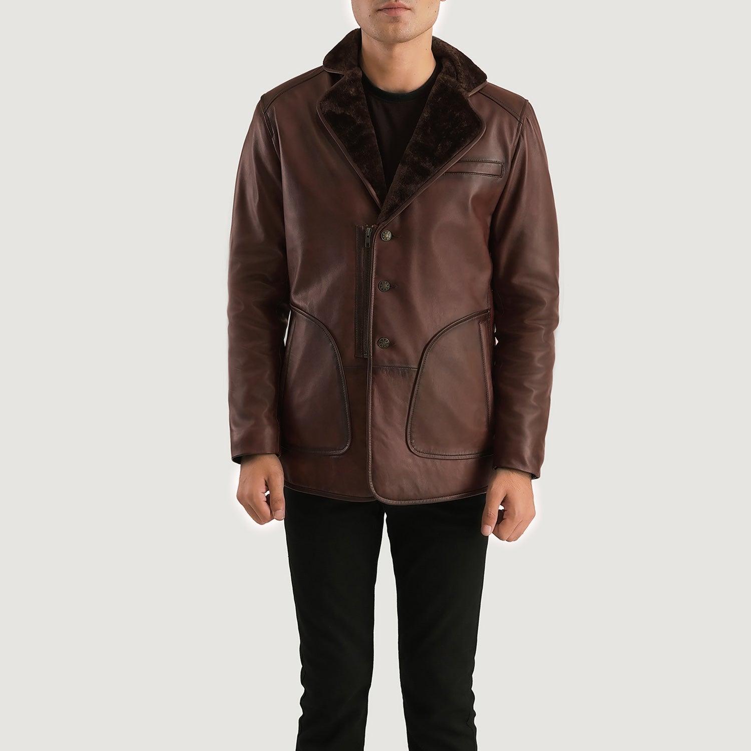 Rocky Brown Fur Leather Coat by Dash Racegear - men Jacket view 1