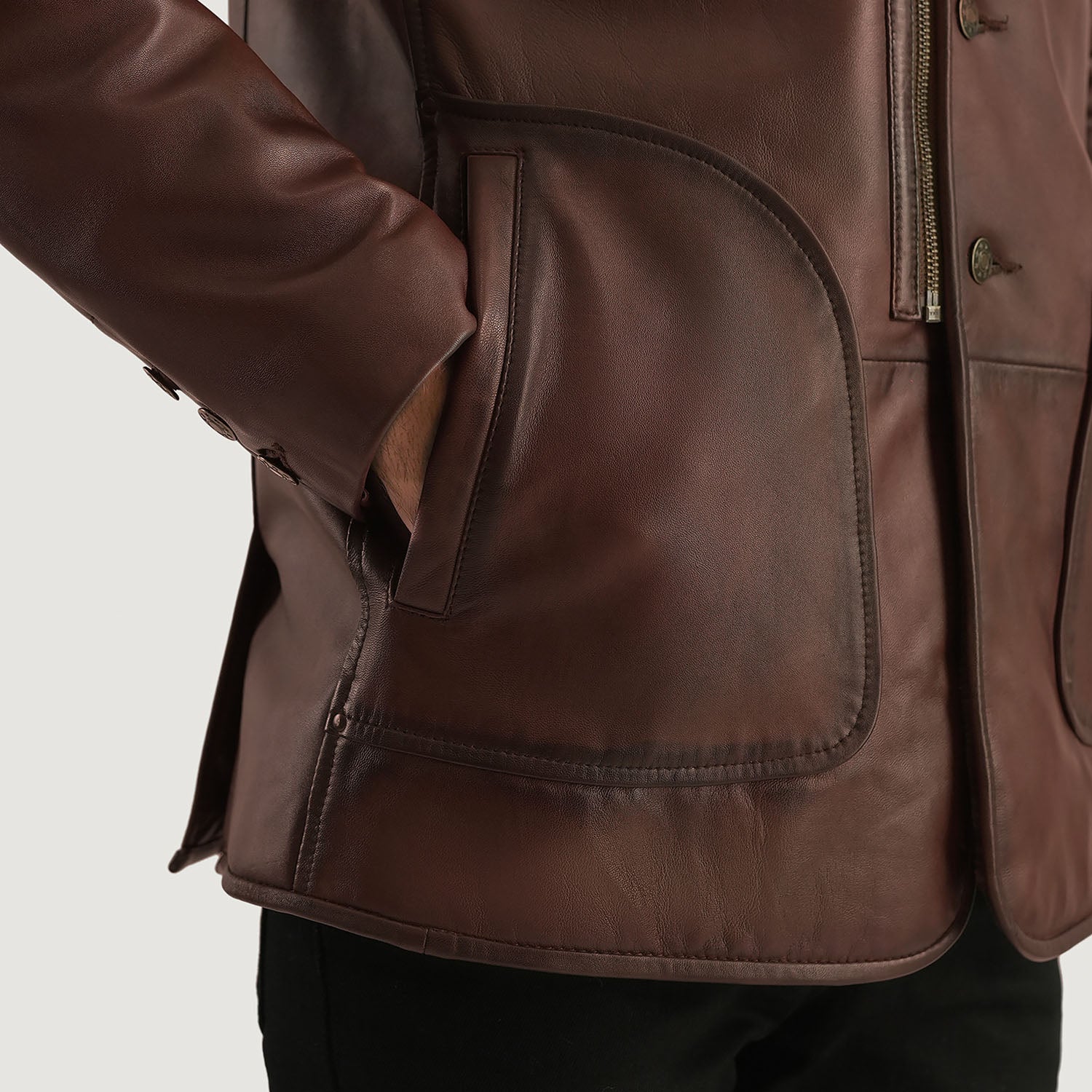 Rocky Brown Fur Leather Coat by Dash Racegear - men Jacket view 3