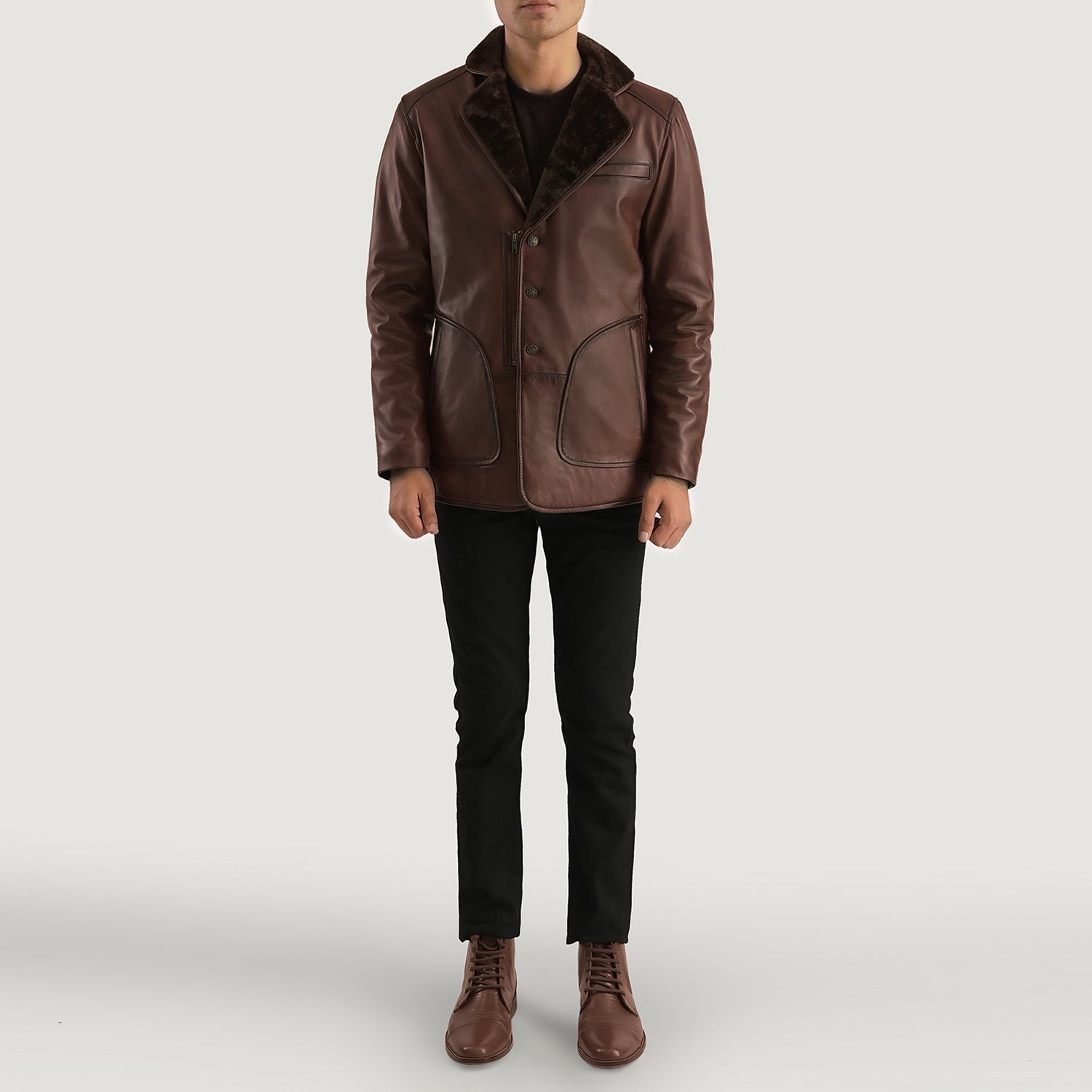 Rocky Brown Fur Leather Coat by Dash Racegear - men Jacket view 4