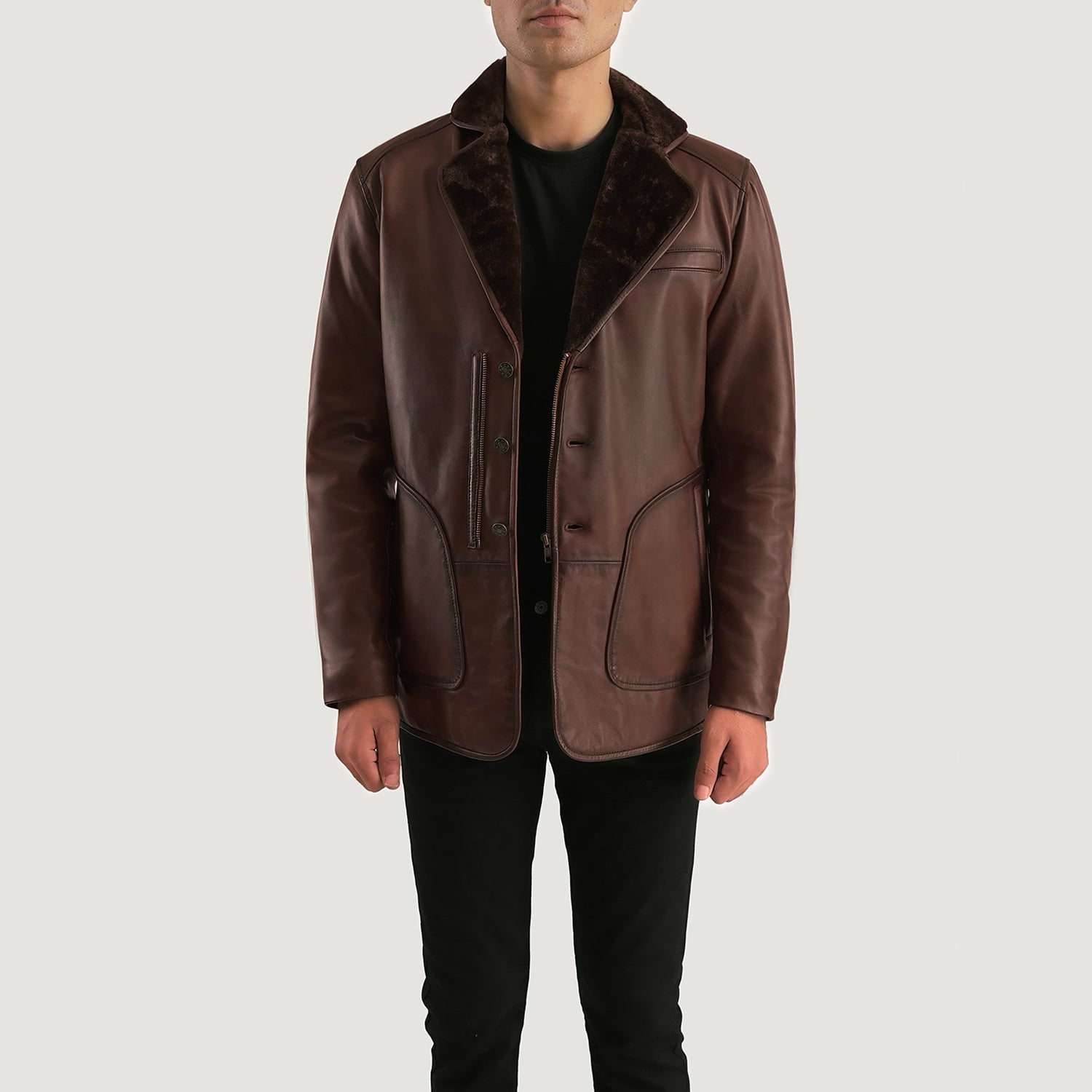 Rocky Brown Fur Leather Coat by Dash Racegear - men Jacket view 6