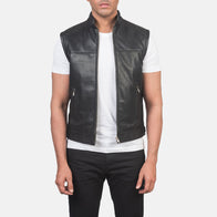 Roland Black Leather Biker Vest by Dash Racegear - men Jacket view 1