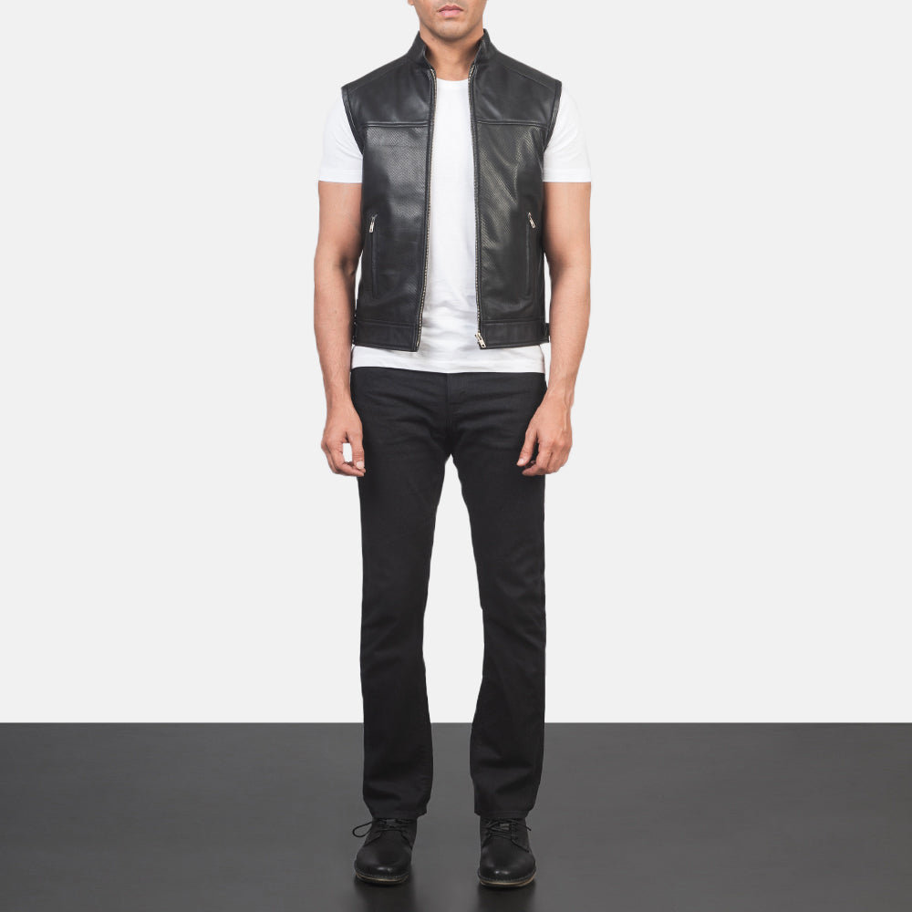 Roland Black Leather Biker Vest by Dash Racegear - men Jacket view 3