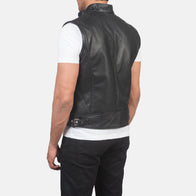 Roland Black Leather Biker Vest by Dash Racegear - men Jacket view 5
