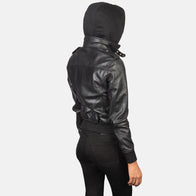 Roslyn Black Hooded Leather Bomber Jacket by Dash Racegear - women Jacket view 5