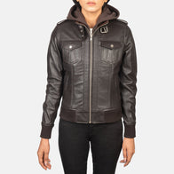 Roslyn Brown Hooded Leather Bomber Jacket by Dash Racegear - women Jacket view 4