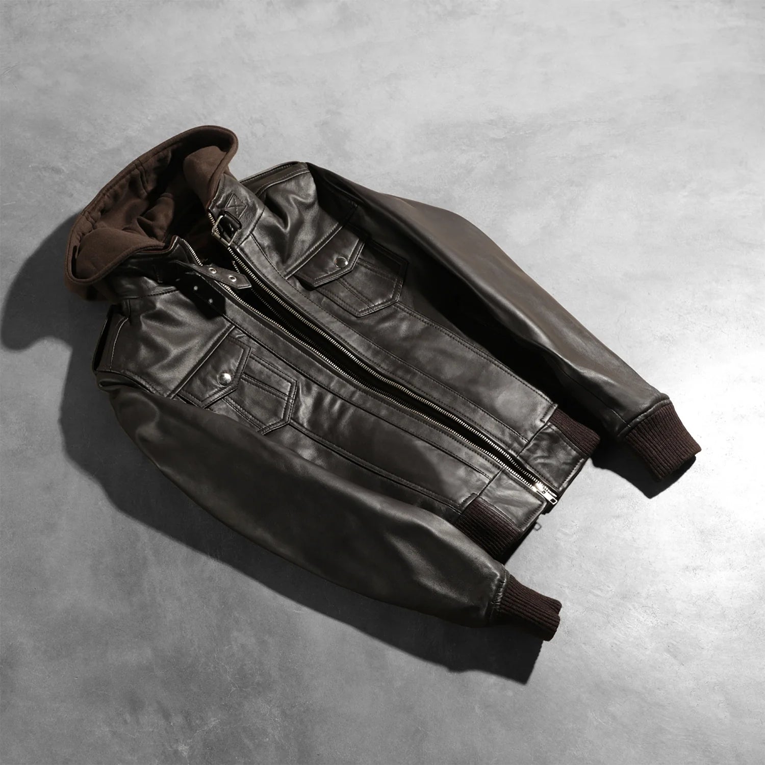 Roslyn Brown Hooded Leather Bomber Jacket by Dash Racegear - women Jacket view 7