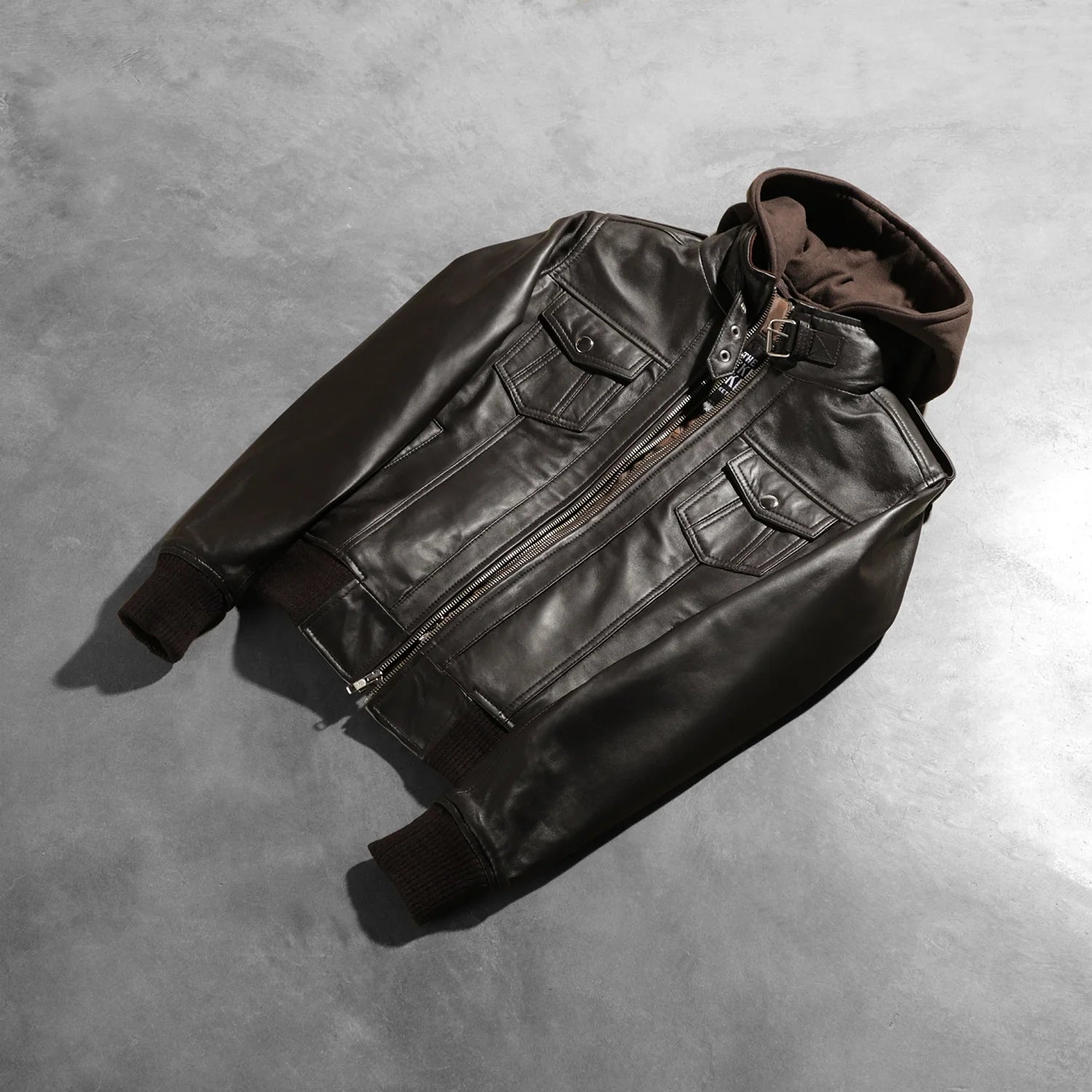 Roslyn Brown Hooded Leather Bomber Jacket by Dash Racegear - women Jacket view 8