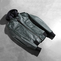 Roslyn Green Hooded Leather Bomber Jacket by Dash Racegear - women Jacket view 7