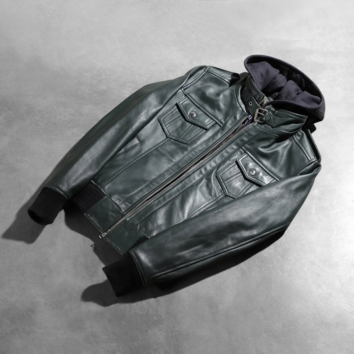 Roslyn Green Hooded Leather Bomber Jacket by Dash Racegear - women Jacket view 8