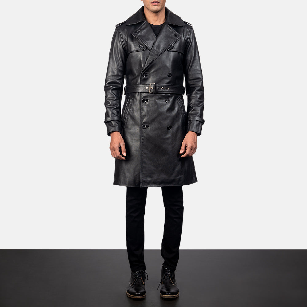 Royson Black Leather Duster Coat by Dash Racegear - men Jacket view 1