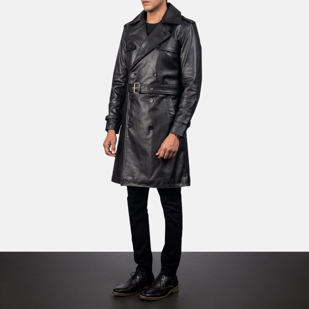 Royson Black Leather Duster Coat by Dash Racegear - men Jacket view 2