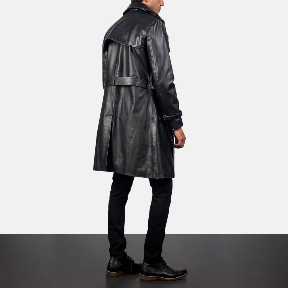 Royson Black Leather Duster Coat by Dash Racegear - men Jacket view 3